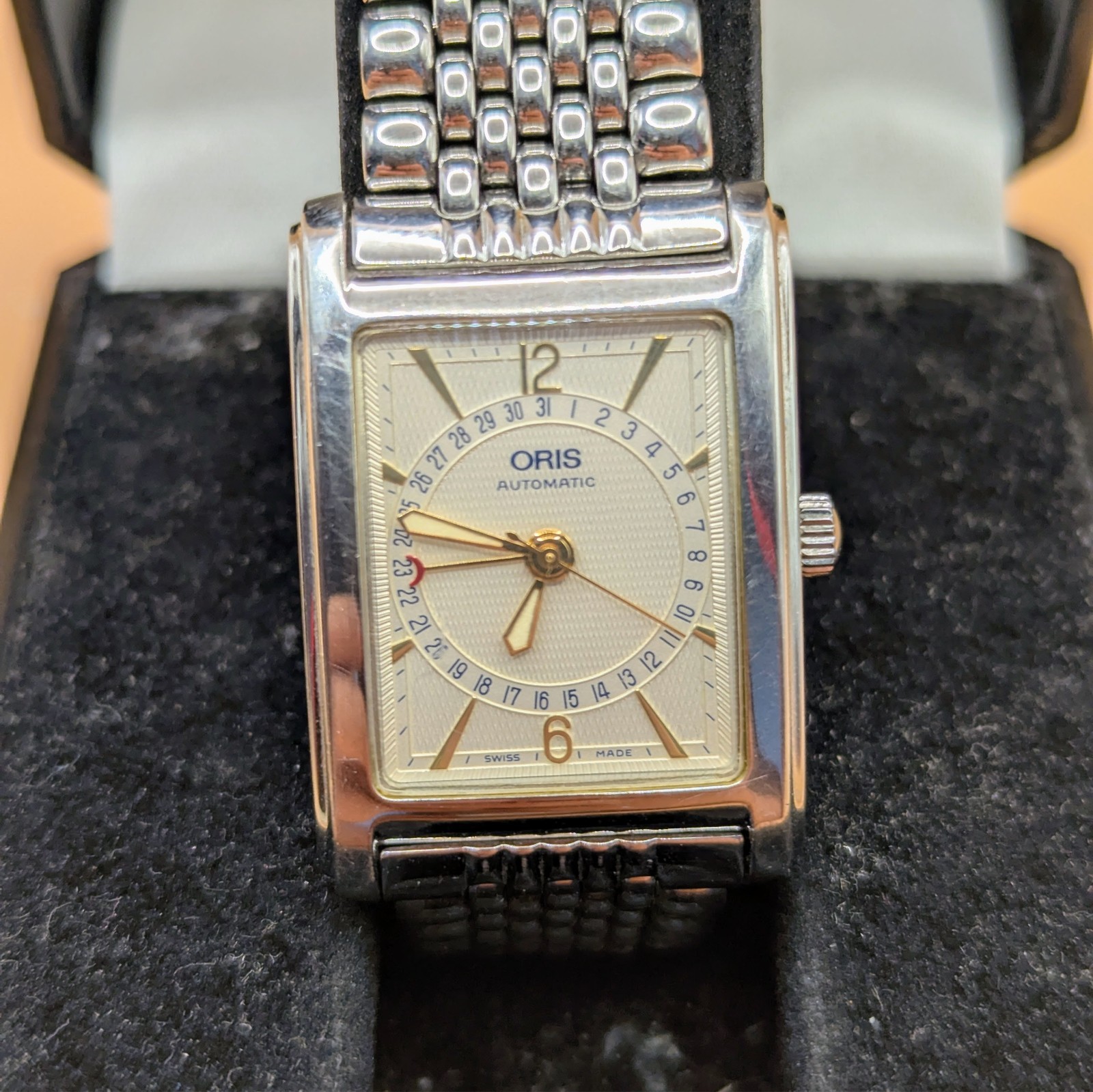 Oris Rectangular Pointer Date Automatic Ref. B7460 Tank. Boxed & Manual. Working