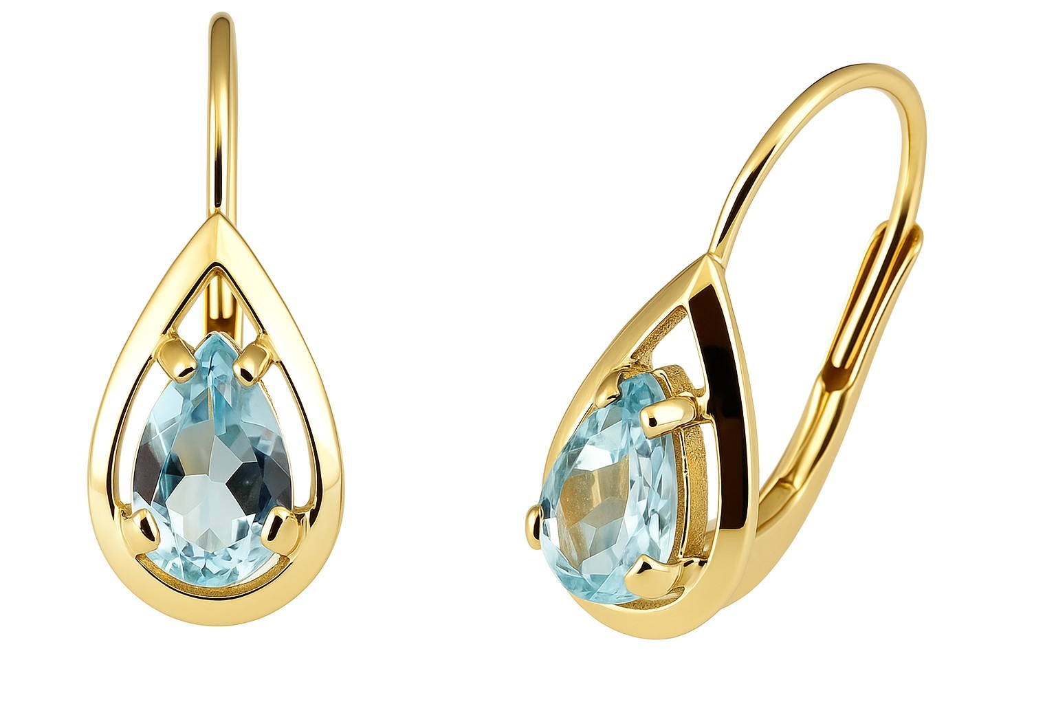 Bouton Blue Topaz Gold 333 Earrings Ear Bouton Yellow Gold