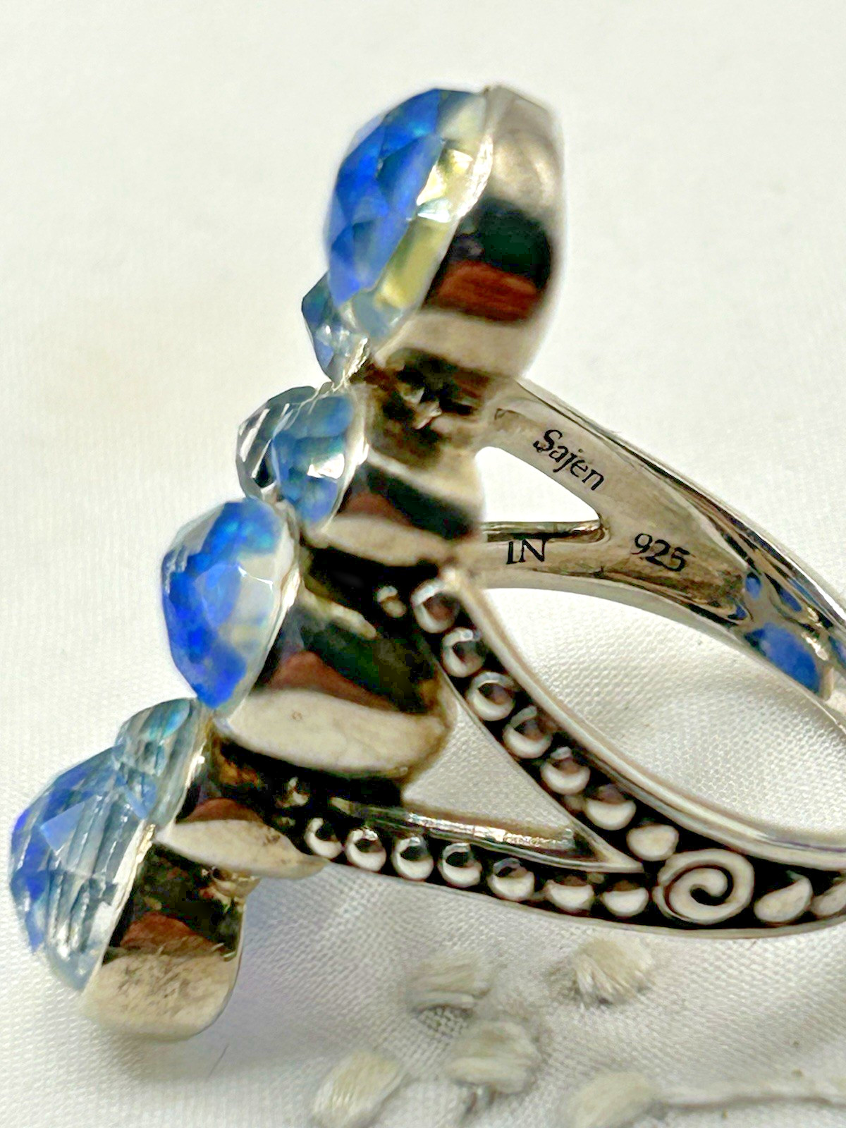 SAJEN Australian Blue Doublet Opal 8 Stone Ring Size 8