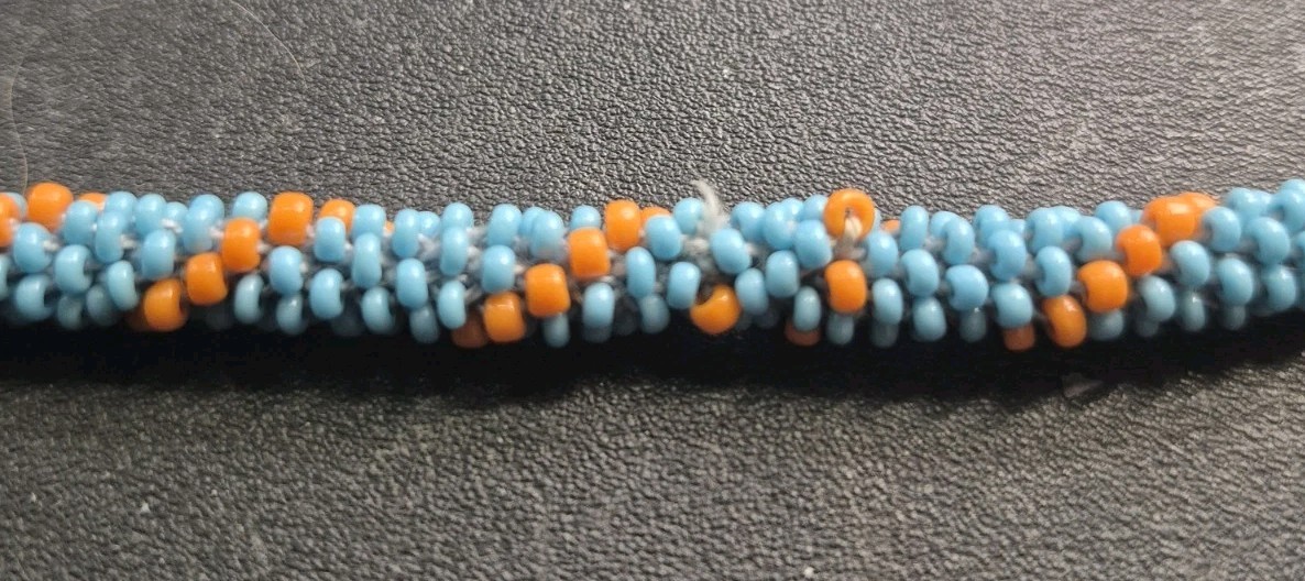 Hand Made Vibrant Blue And Orange Colored Tiny Bead Native American Necklace