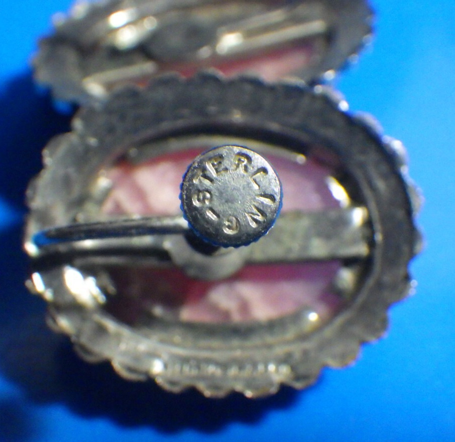 vintage vivid old Rhodochrosite sterling silver screw back earrings maker JJJ co