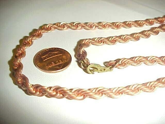 VINTAGE COPPER COATED THICK 5mm. FRENCH ROPE FANCY 20″ CHAIN NECKLACE E5