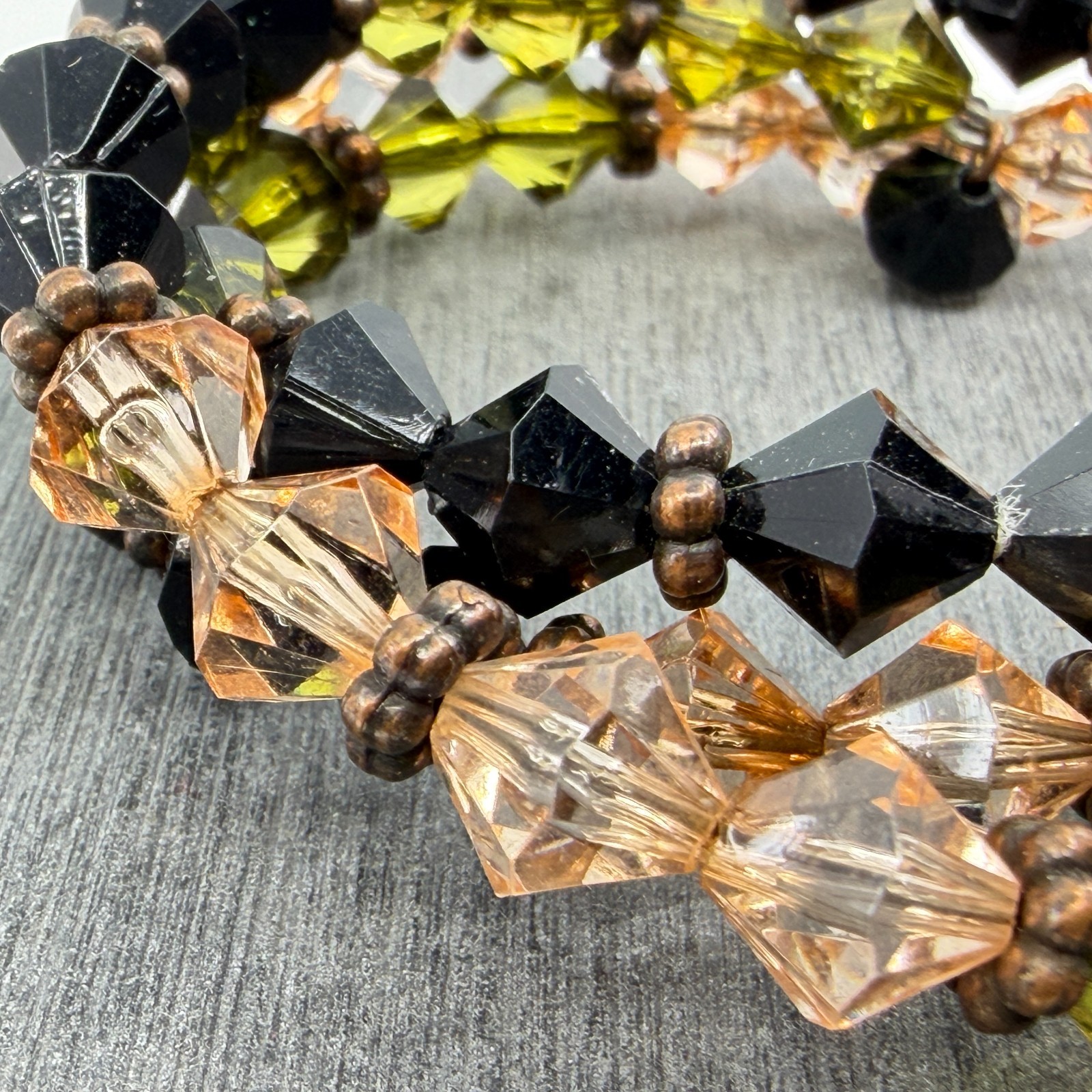 Statement Olive Black Crystal Coil Bracelet Boho Multi Strand Layering Gift Idea
