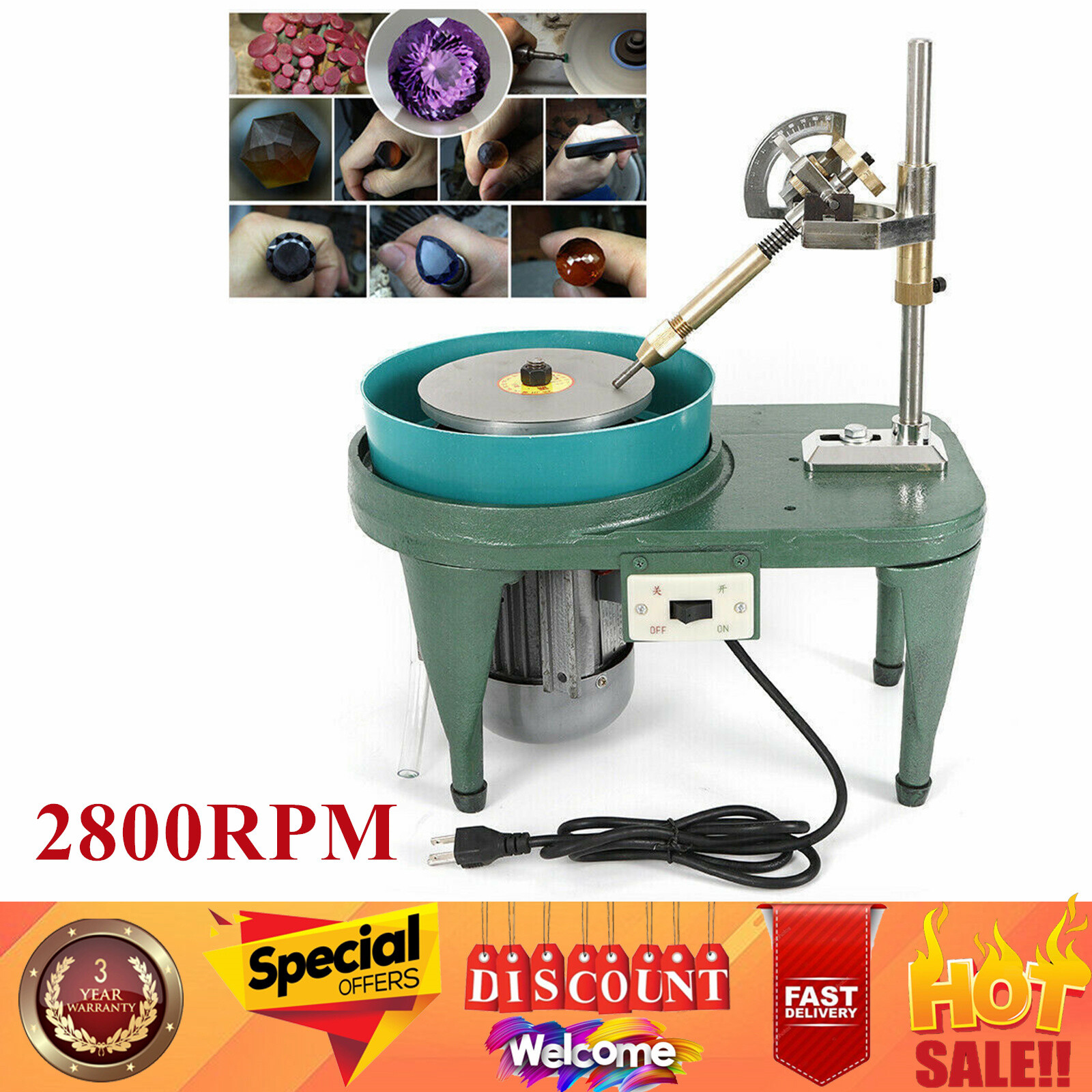 2800RPM Gemstone Grinding Jewelry Lapidary Cutting Polisher Gem Faceting Machine