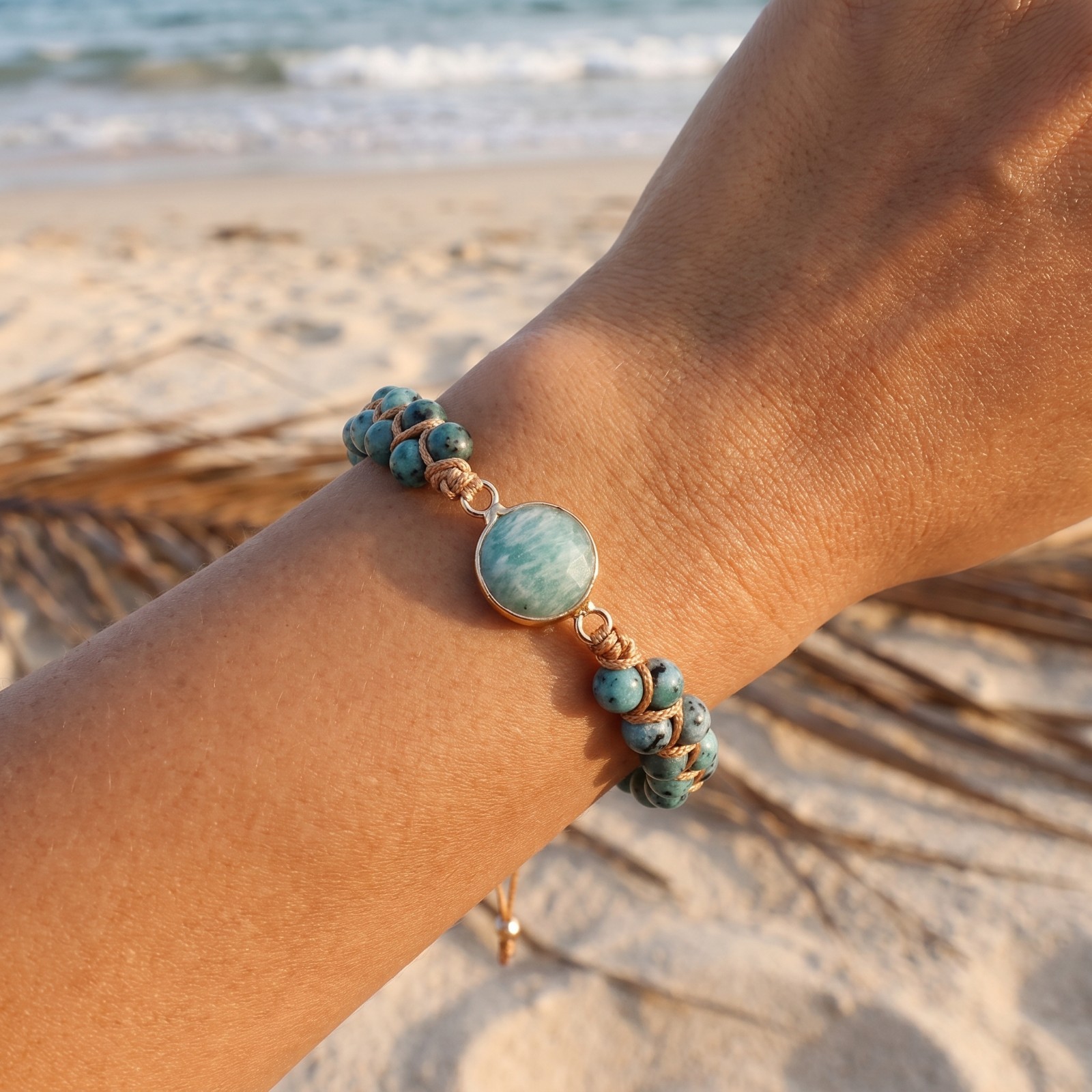 Boho Handmade Adjustable Hemp Bracelet Natural African Turquoise Bead Wristband
