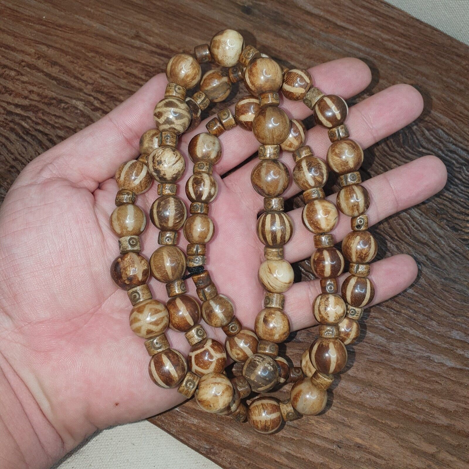 Handmade pumtek tribal beads myanmar burma round beads strand
