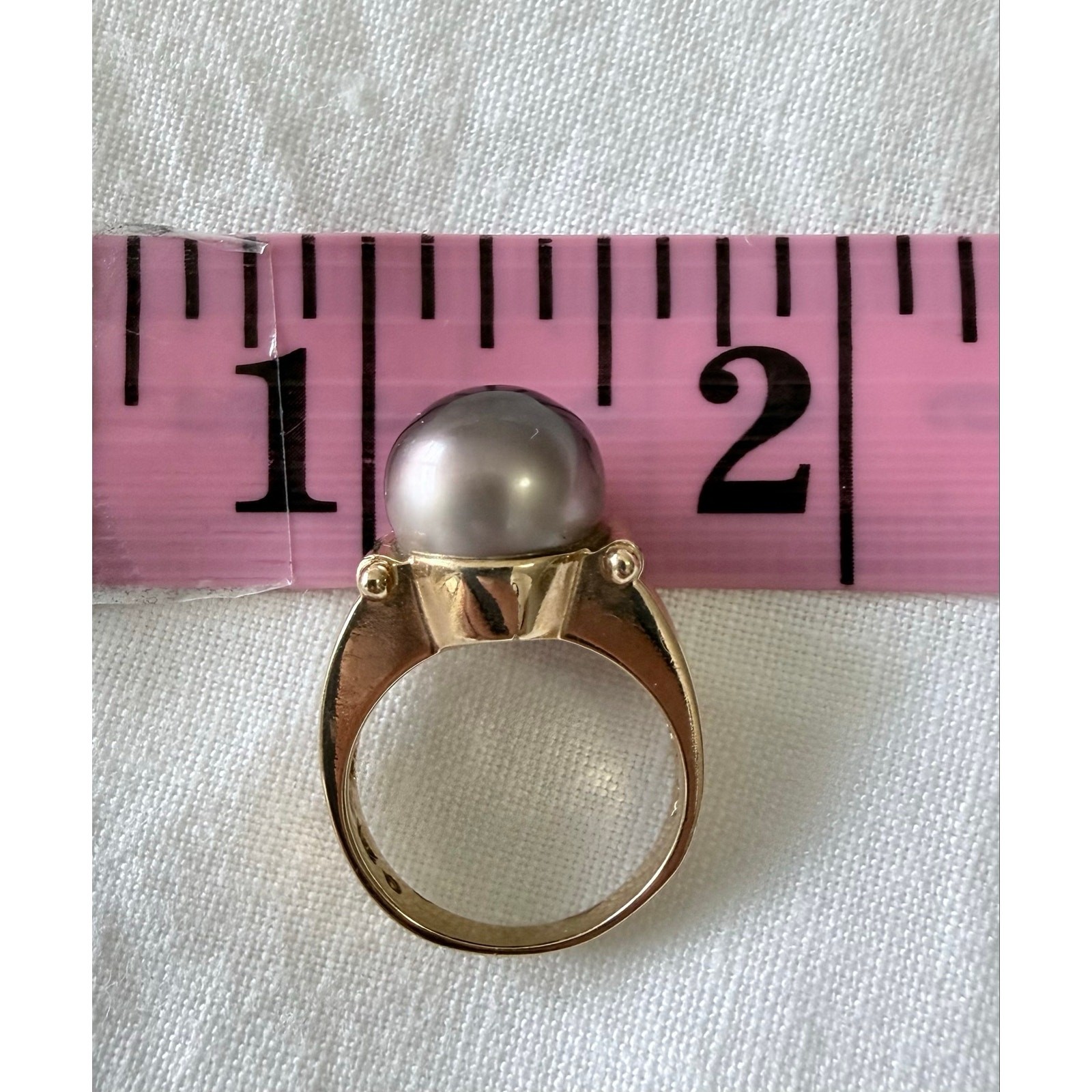 Designer | Grecian Style 14K Yellow Gold 10.9 mm Tahitian Pearl Ring | Appx 6.5”