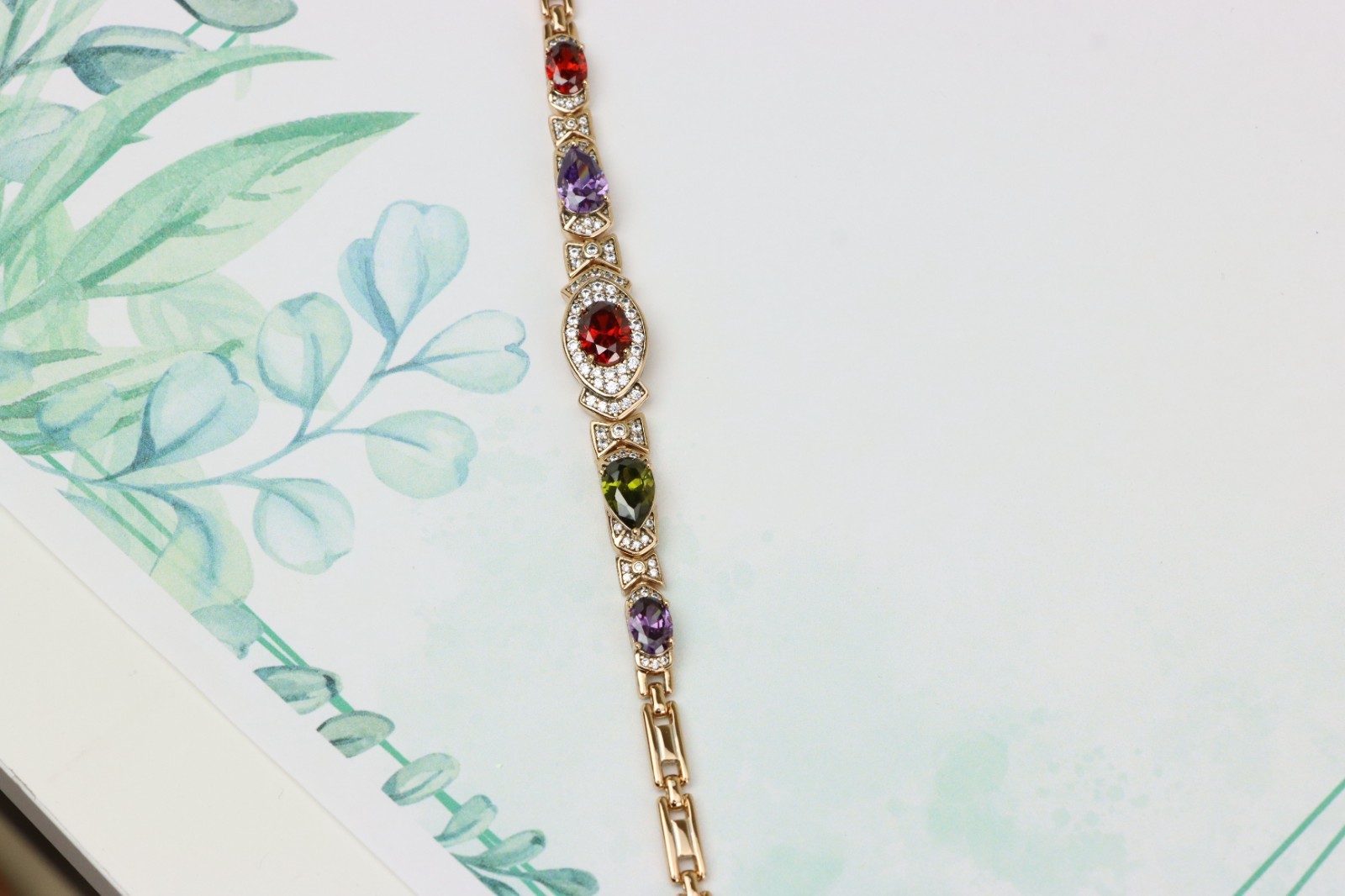 Rose Gold Bracelet with Multicolor Stones & Diamond Halo Accents, XPBL0670