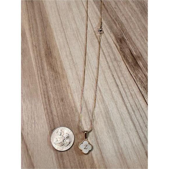 Gold Plated 18K Stainless Steel Initial Z Mother Of Pearl Pendant 18″ Necklace