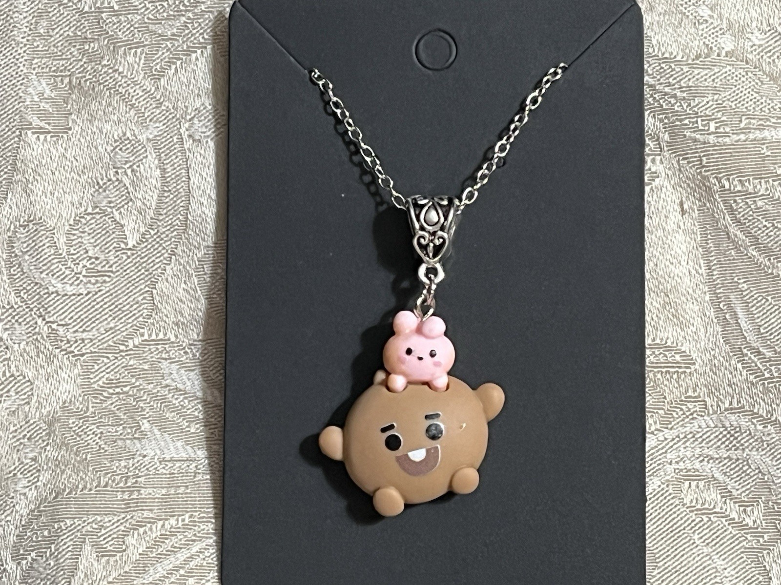 K POP Anime Cartoon Emojis Character Silver Resin Charm Pendant Necklace 18”