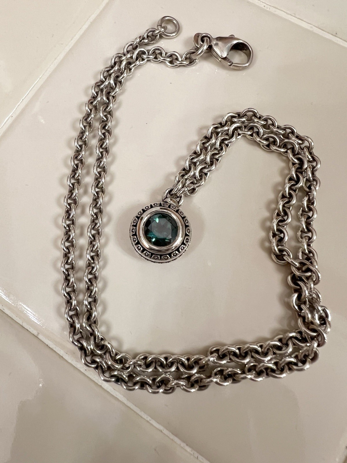 David & Ronnie Necklace 21.5” Silver (925) w 14K Accents, Lab Created Emerald