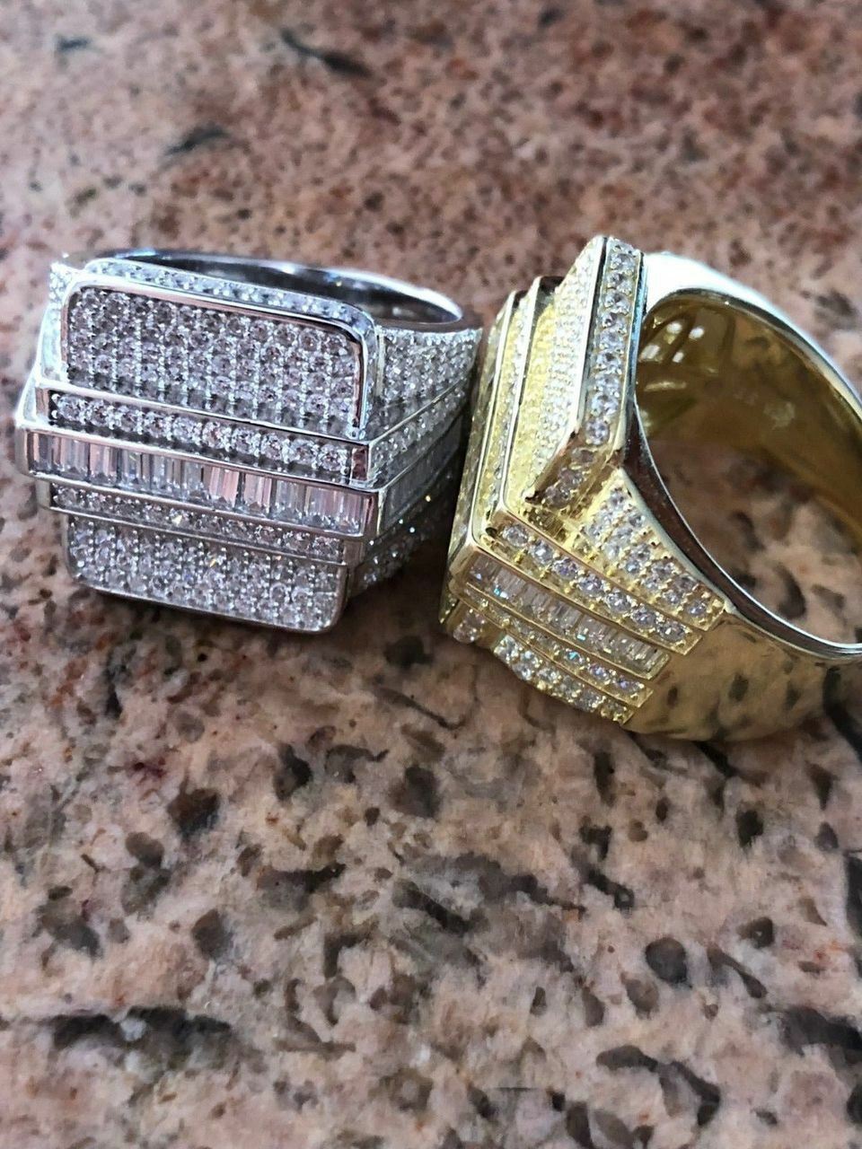Men’s Hip Hop REAL ICY Solid 925 Silver 5ct Baguette CZ Pinky RING 14k Gold