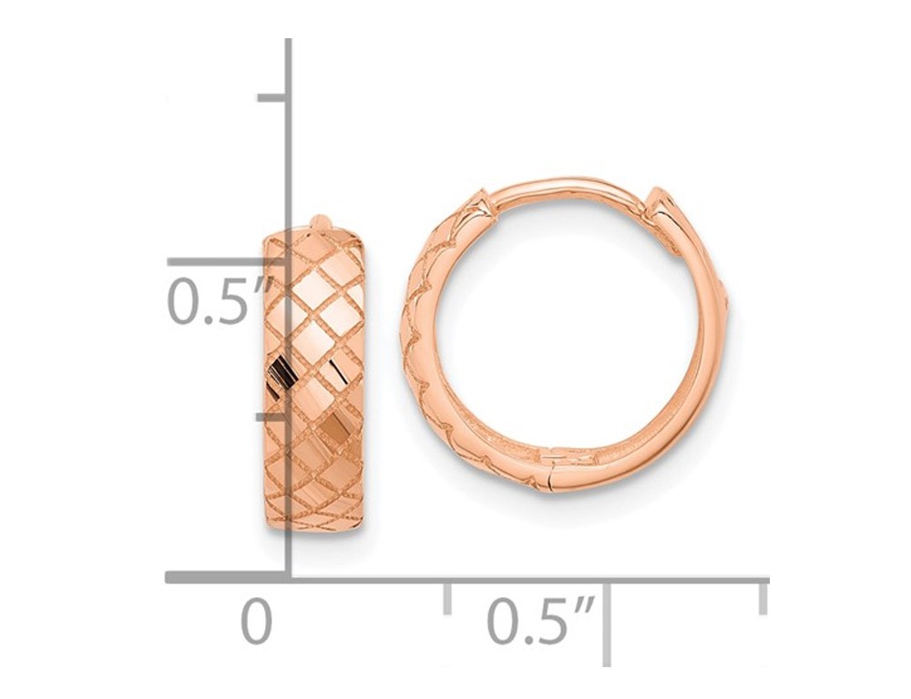 14K Rose Pink Gold Etched Hinged Hoop Earrings (4.00mm thick)