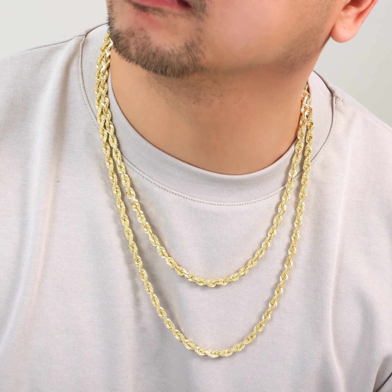 14K Yellow Gold 1mm-10mm Diamond Cut Rope Chain Necklace Mens Women 16″- 30″