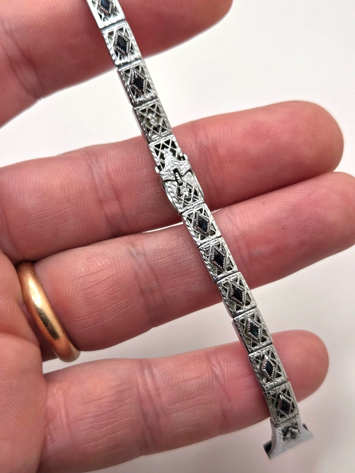 Vintage deco filigree watch band bracelet w/ stones for 10mm lugs