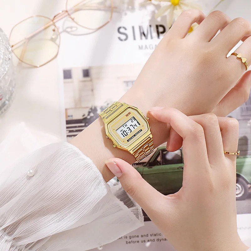 Vintage Retro Digital Watch GOLD For Men & Women w/ Alarm Stop Watch