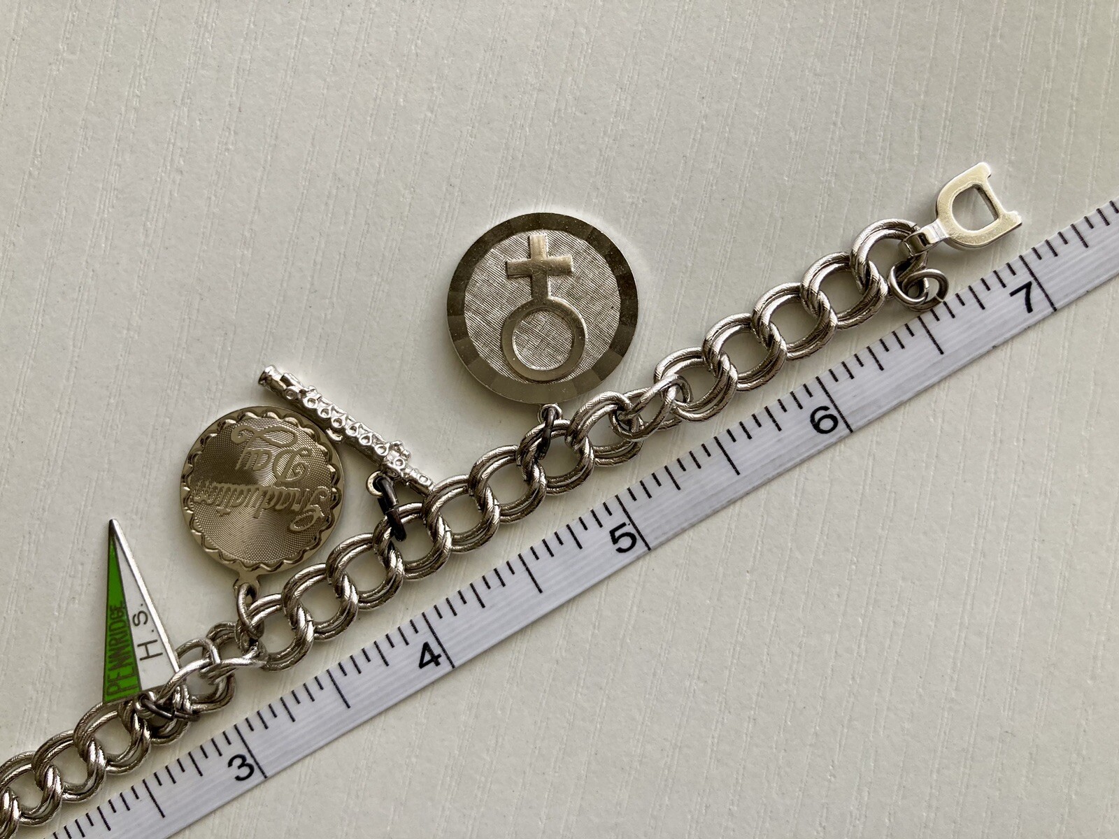 Vintage MONET Silver Tone Charm Bracelet With Charms 7” Safety Chain 8mm 20.73g