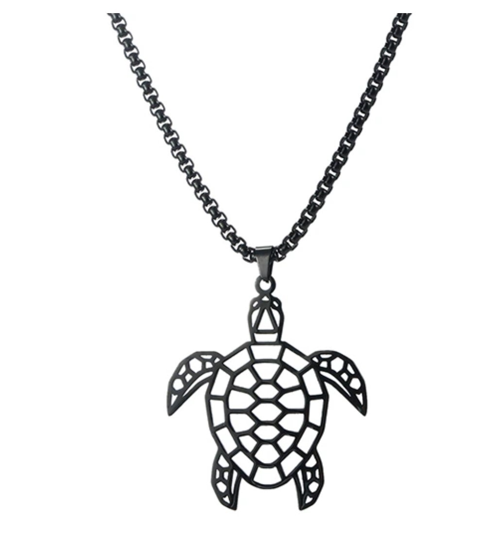 Stainless Steel Black Sea turtle necklace with 60 cm (23.6 in) 3mm box chain