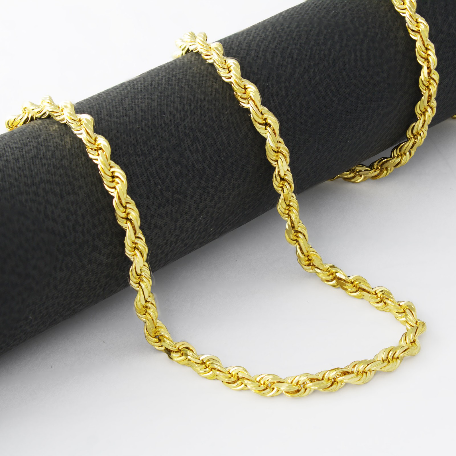10k Yellow Solid Gold 4mm Mens Diamond Cut Rope Chain Necklace Italian Made 20″
