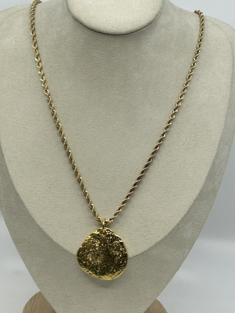 Erwin Pearl Signed Gold Tone Rope Chain Gold Nugget Necklace 20″ Vintage