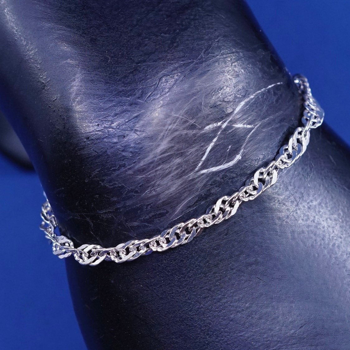 7″, 5mm, vtg Italy IBB Sterling silver handmade bracelet 925 twisted curb chain