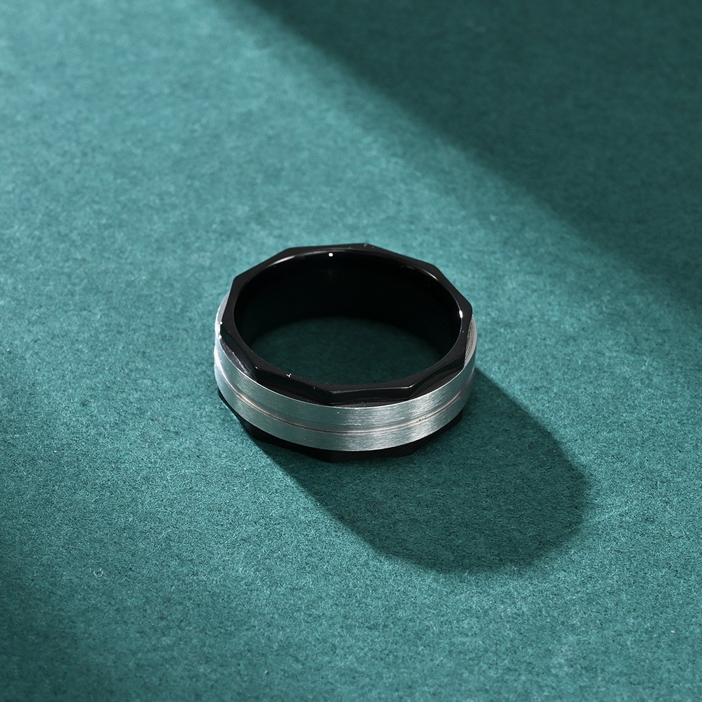 Black Screw Nut Edge with Gold/Silver Middle Wedding Ring Titanium Fachion Ring