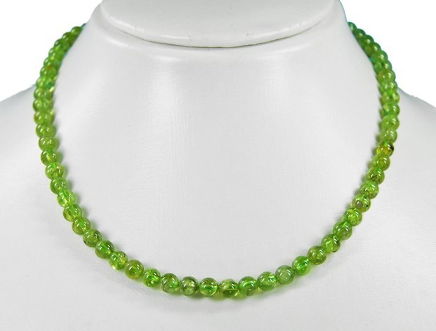 Healing Stone Gemstone Necklace Peridot Ball Shape Ø4mm 925 Silver Clasp