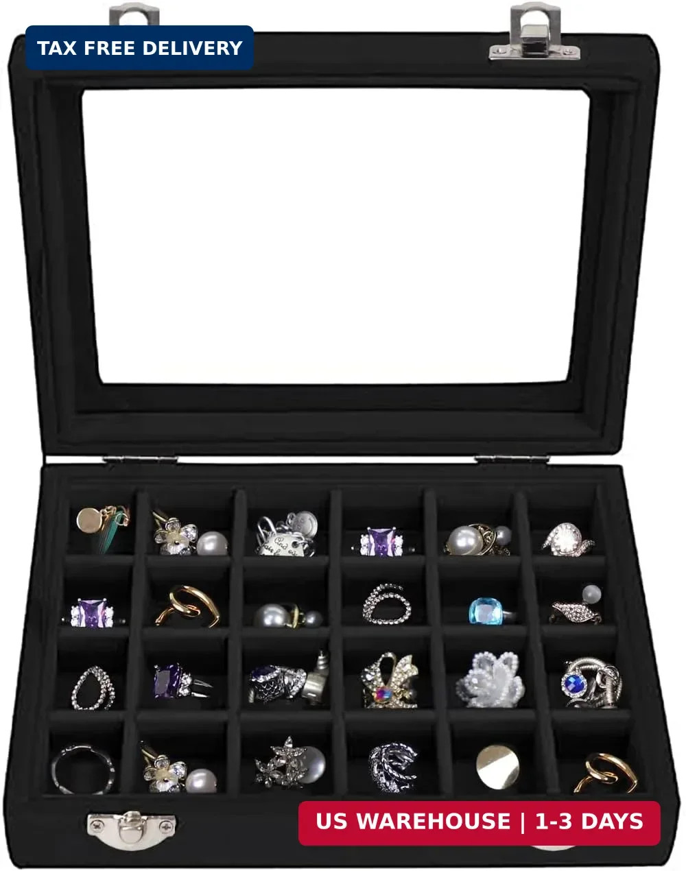 Velvet Jewelry Box 24 Grid Jewelry Earrings Display Organiser Box Ring Tray Hold