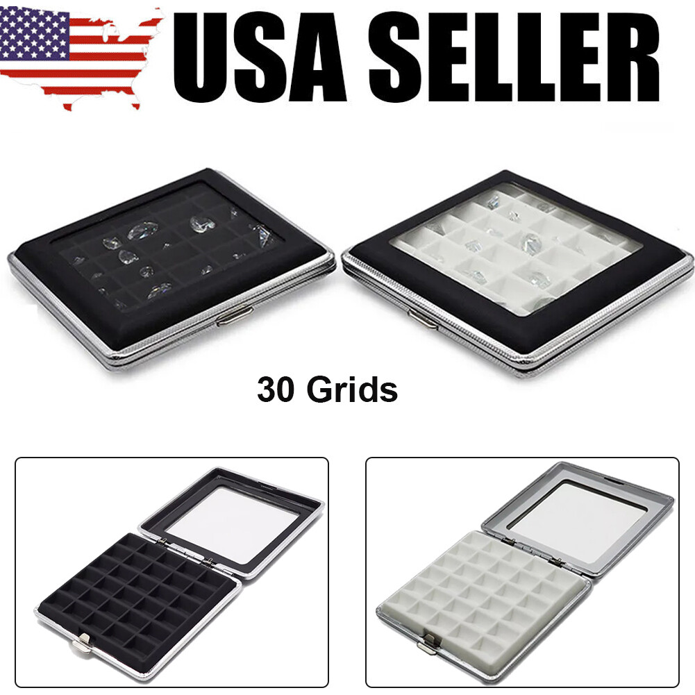30 Grids Loose Diamond Gems Storage Box Gemstone Display Case Holder Collection