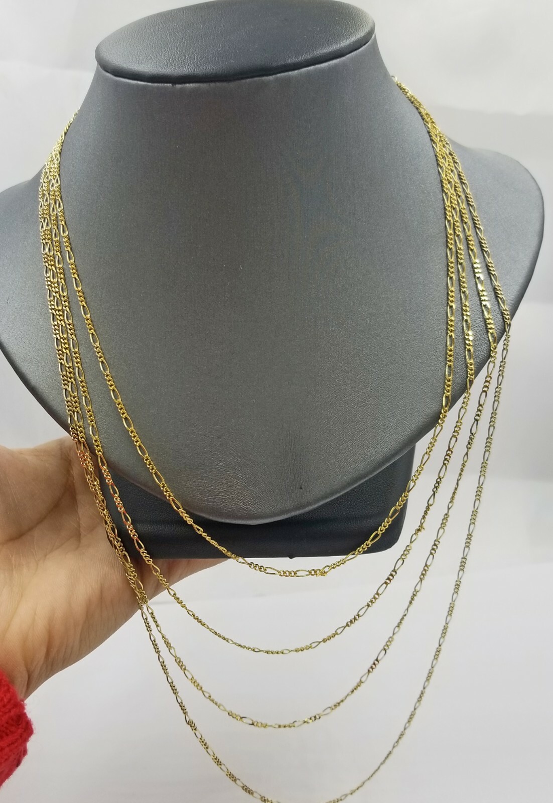 10K Yellow Gold Figaro Link Chain Necklace 2mm 16″ 18″ 20″ 22″ 24″ 26″ Real 10kt