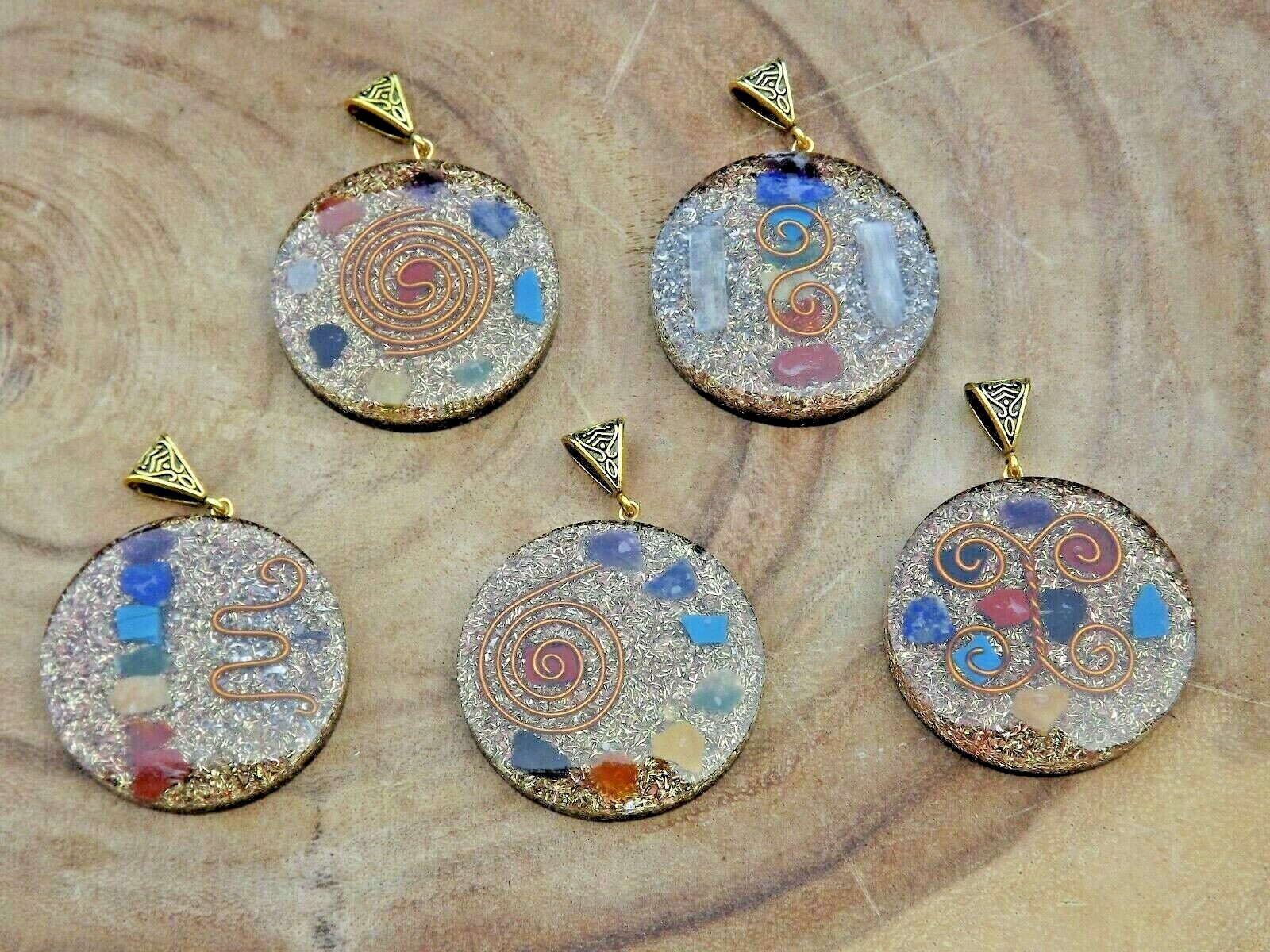 Orgone Chakra Healing 1.5″ Round Pendant 7 Chakra Stones Necklace Pendant