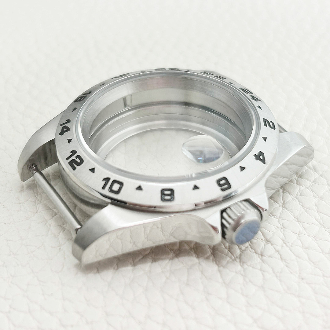 39Mm Explore Case Solid 24H Silver Bezel Sapphire Glass Fit Mod NH34 NH35 NH36