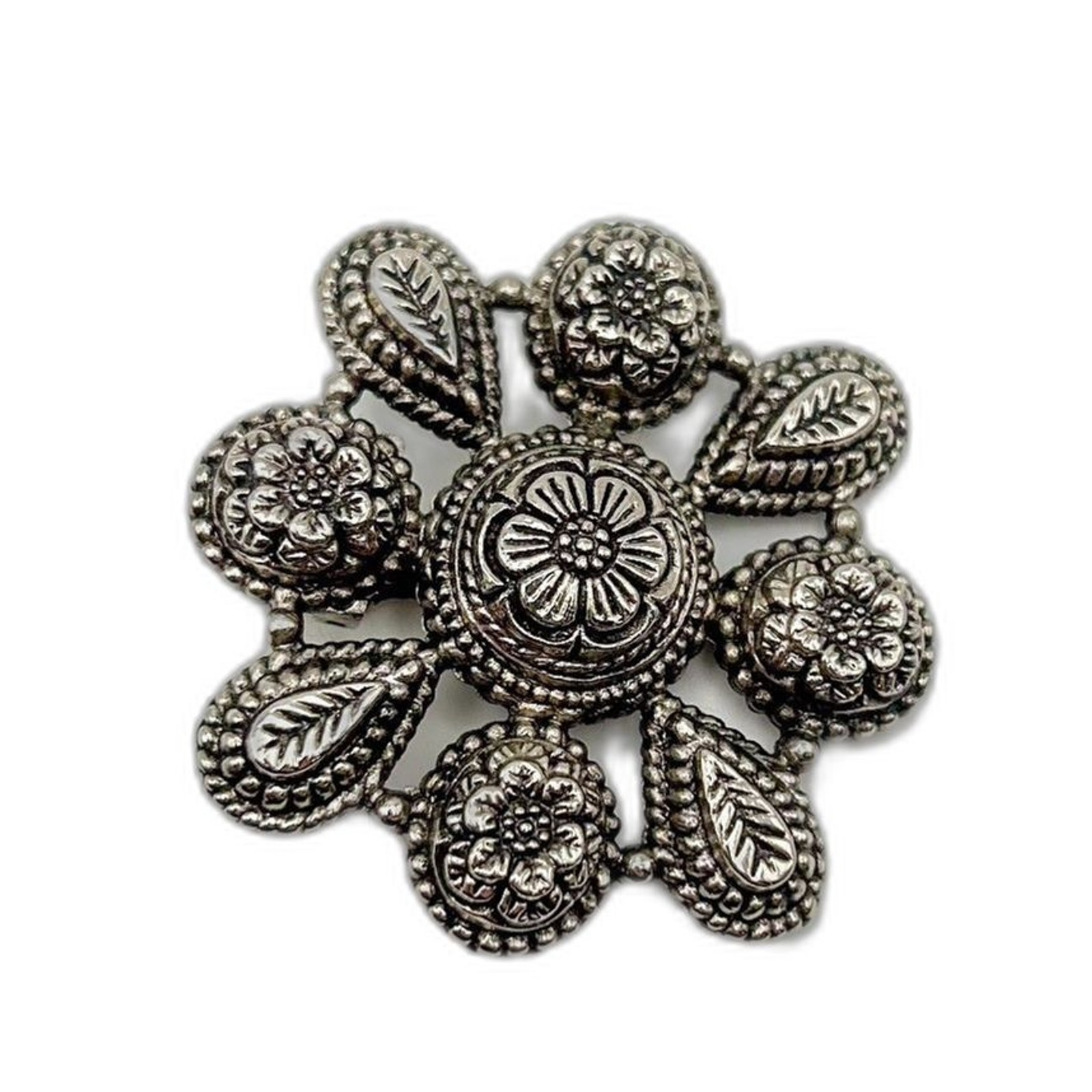 Vintage Sylvia Dahl Dress Scarf Clip Silver Tone Floral Estate
