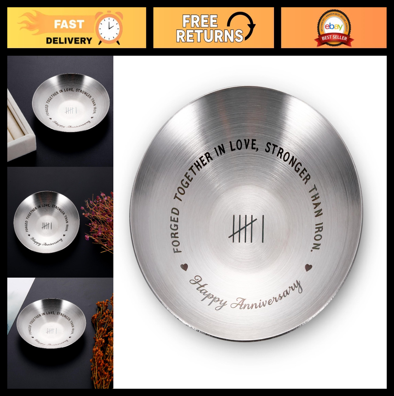 6th Anniversary Iron Gifts for Couples | Jewelry Tray, Ring Holder for Him & Her