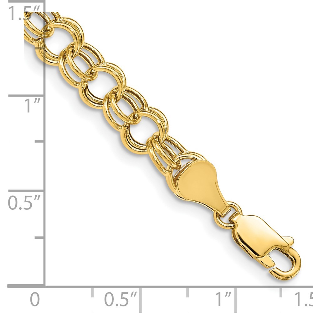 14k Yellow Gold 6mm Hollow Double Link Fancy Charm Bracelet 7″
