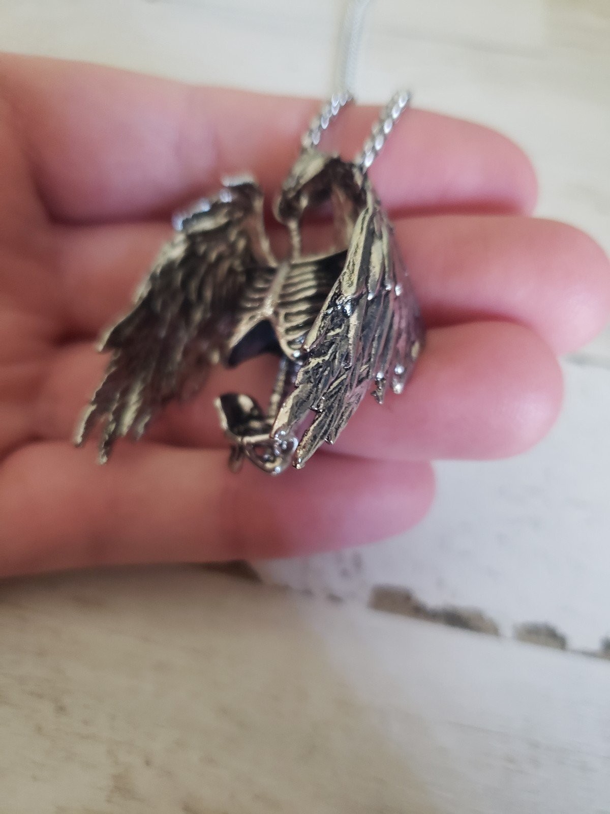 Skeleton necklace wings bones Halloween angel jewelry goth gift gothic spooky