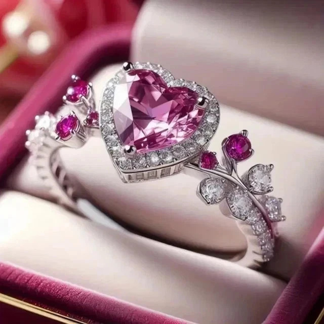 2.50 Ct Heart Cut Natural Sapphire & Diamond Wedding Ring 925 Sterling Silver