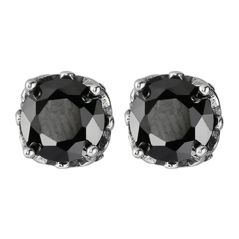 Women Men 7mm Retro Black Onyx CZ 925 Sterling Silver Plated Stud Earrings A5