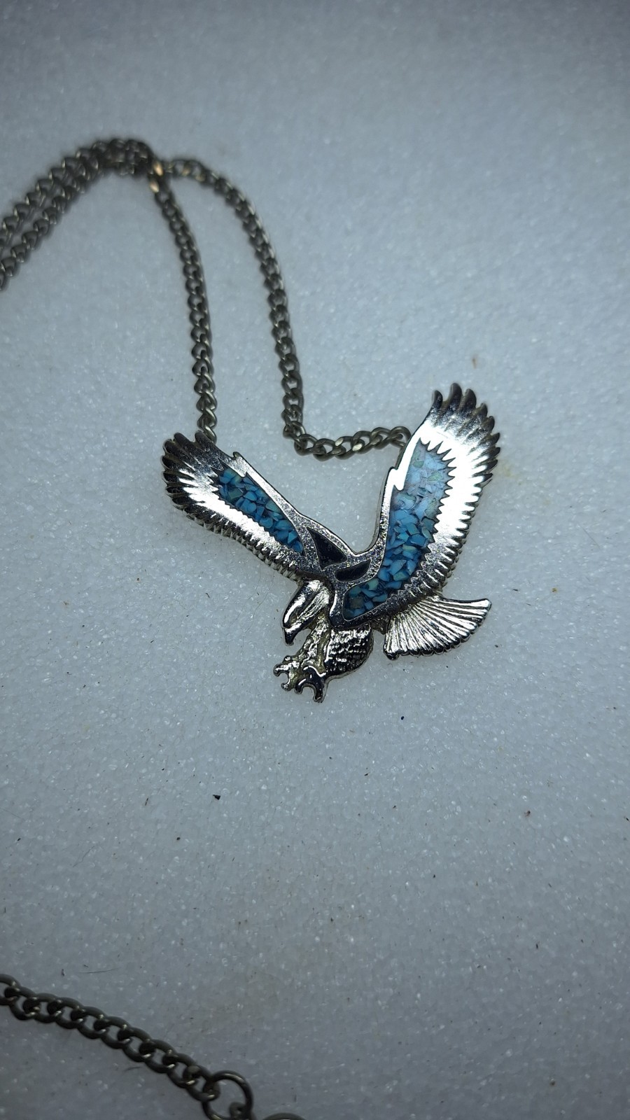 Vintage 825 Flying Eagle Necklace Pendant With Turquoise Inlay Jewelry