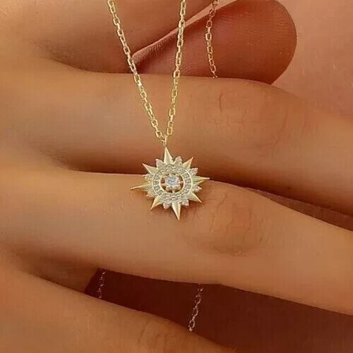 Round Simulated Diamond Stunning Circle Pendant Chain In 14K Yellow Gold Plated