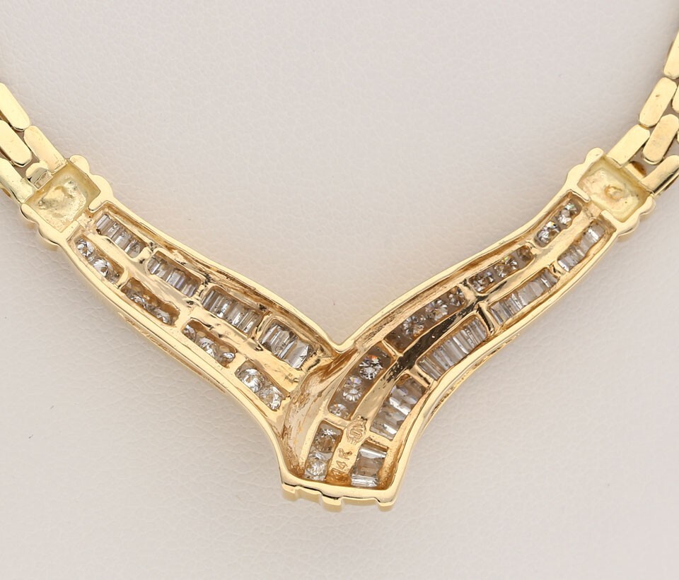 Natural Diamond V Station Pendant Mech Chain Necklace 1.90CT 14K YG 18” Long