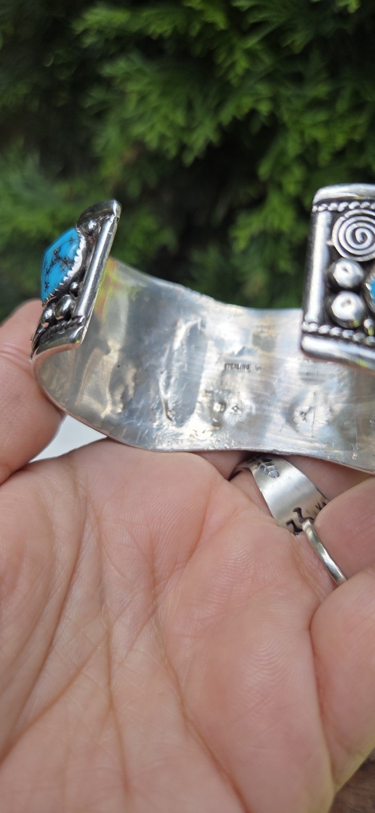 vintage handmade Navajo sterling silver sleeping beauty turquoise cuff bracelet