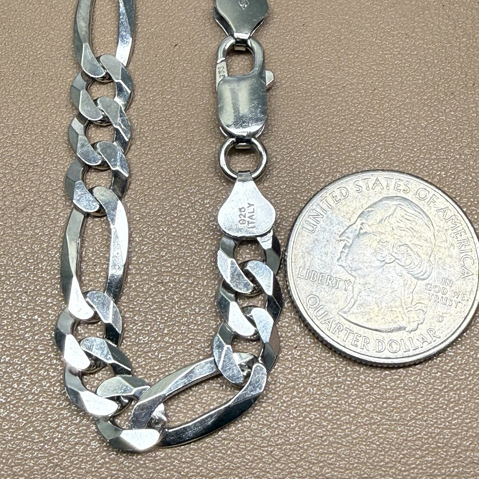 925 Sterling Silver Figaro Flat Link Bracelet Chain 7.75” 7.8mm
