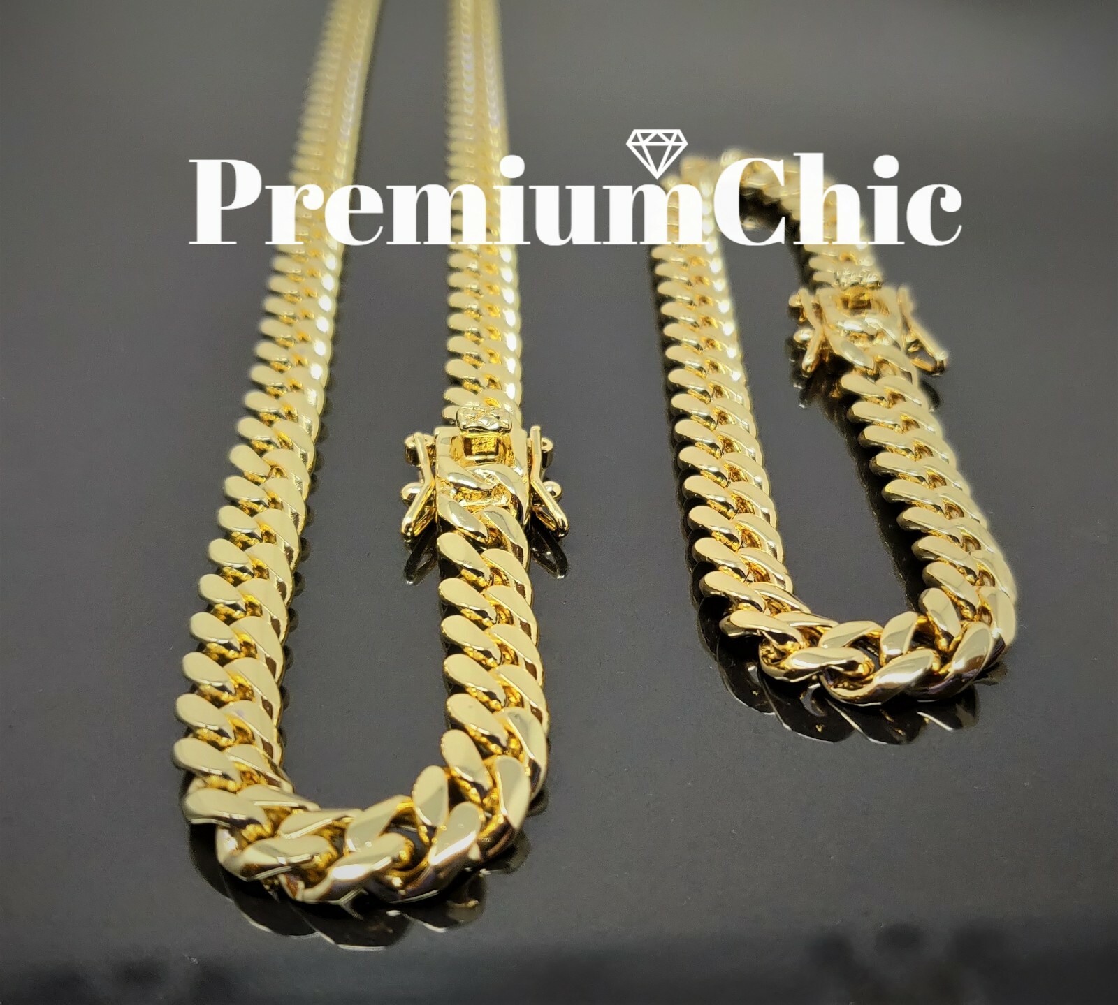 COMBO SET Mens Miami Cuban Link Bracelet & Necklace Gold Plated Stainless Steel