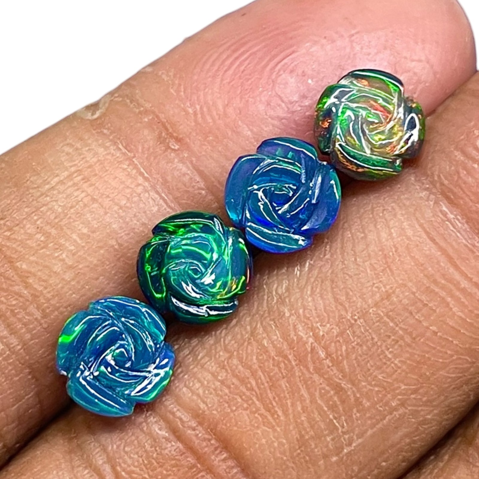 4 Pcs Natural Ethiopian Opal Rose Carving 7mm Multi Fire Loose Gemstones Lot