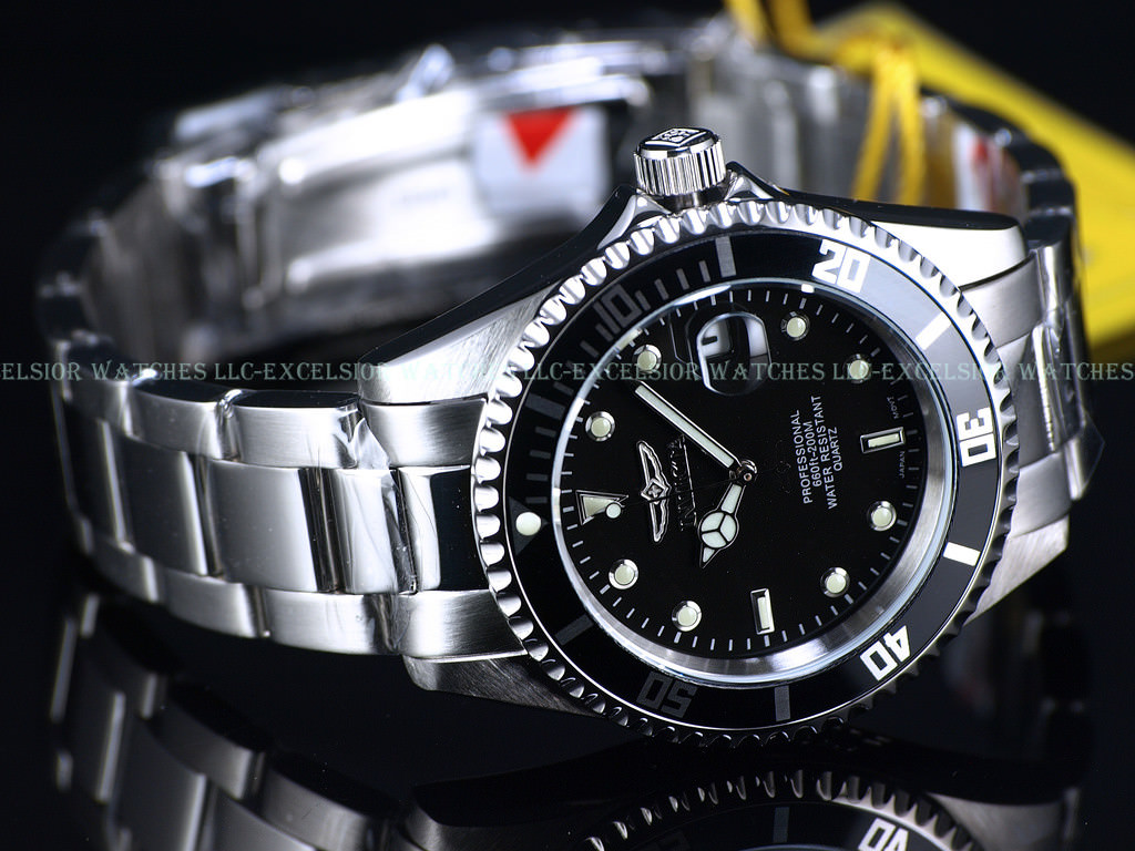 Invicta Men’s Original Coin Edge Bezel Pro Diver Quartz Blk Dial Watch