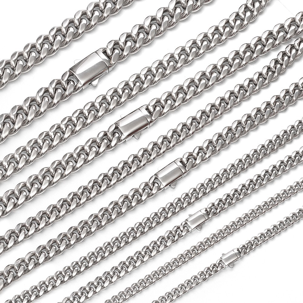 Men’s 6/8/10/12/14mm Silver Stainless Steel Cuban Link Chain Necklace 16″-40″