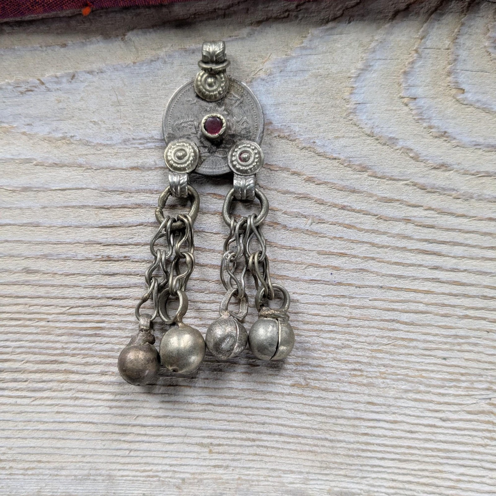 Kuchi Tribal Coin Vintage Jewelry Pendant Jingling Dangles Pinkish (20912)