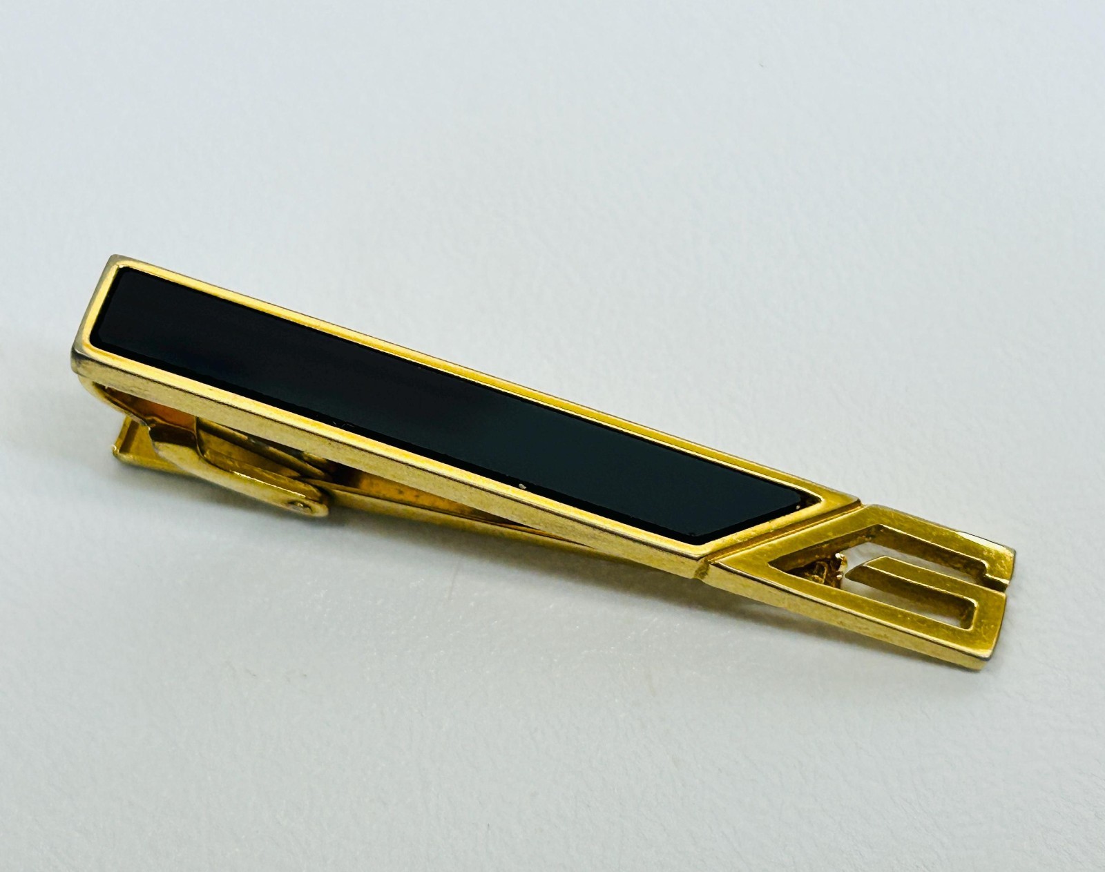 Vintage Givenchy Cufflinks and Tie Clip Black Onyx G Logo Gift for Him