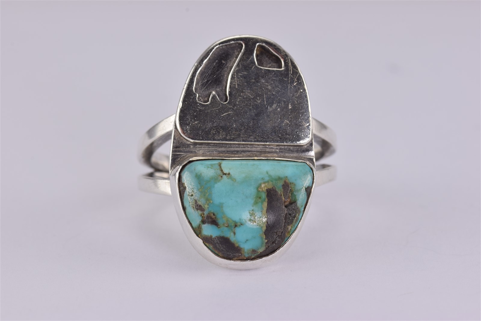 Native American Sterling Silver 28mm Turquoise Carved Band Ring 12g 925 Sz: 11